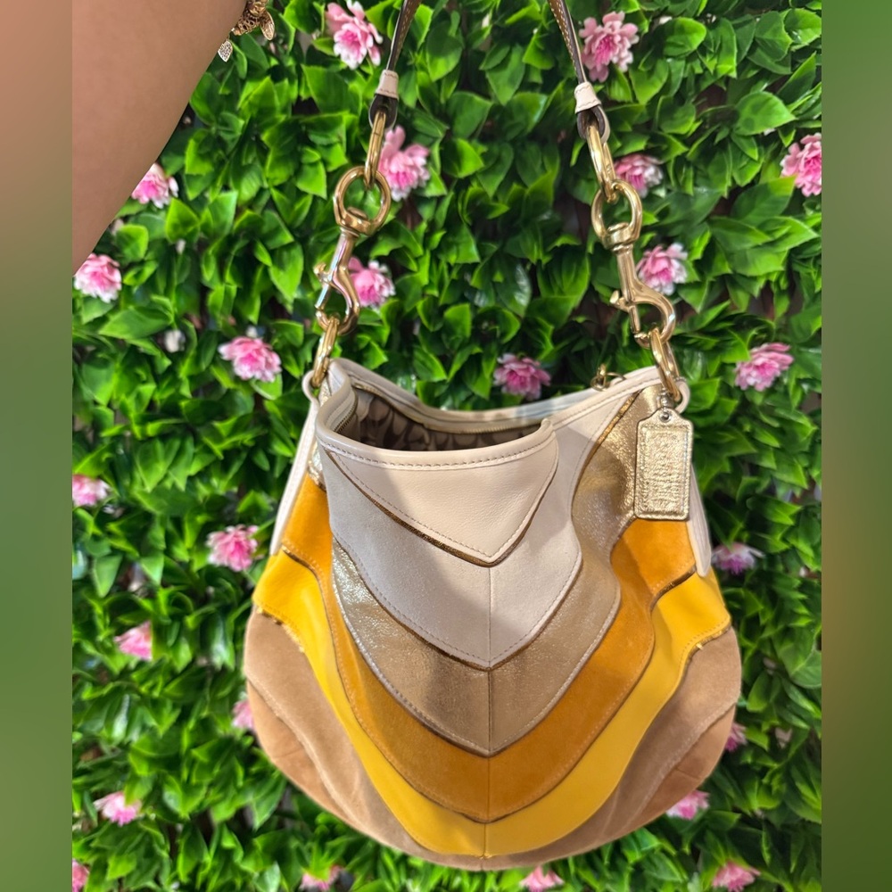 Coach Suede Leather Multicolor Chevron Hobo Shoulder Bag - Picture 3 of 11